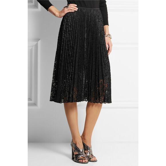 Theory Black Zeyn Plisse Sheer Lace Overlay Skirt